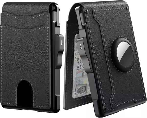 ✨AirTag Men's Wallet | Pop-Up Aluminum Money Clip, Slim RFID Blocking Leather Bifold Card Holder