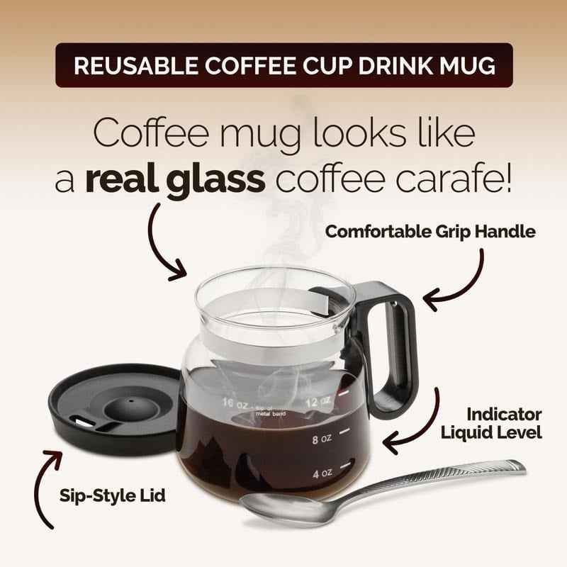 ☕ 16 Oz Glass Coffee Mug – Coffee Pot Style