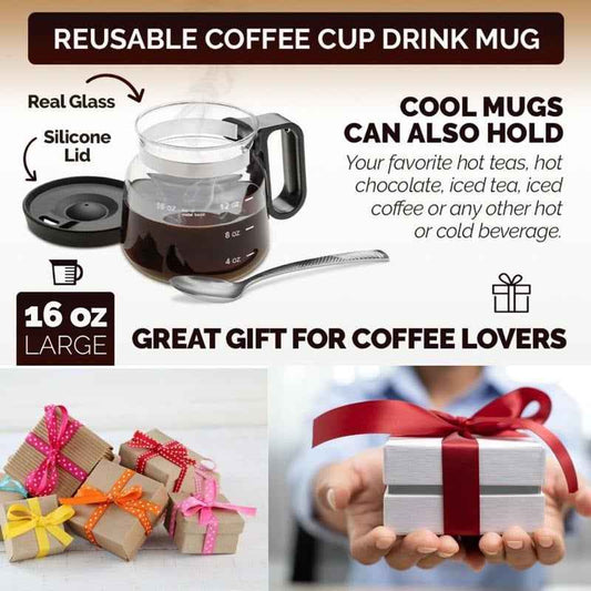 ☕ 16 Oz Glass Coffee Mug – Coffee Pot Style
