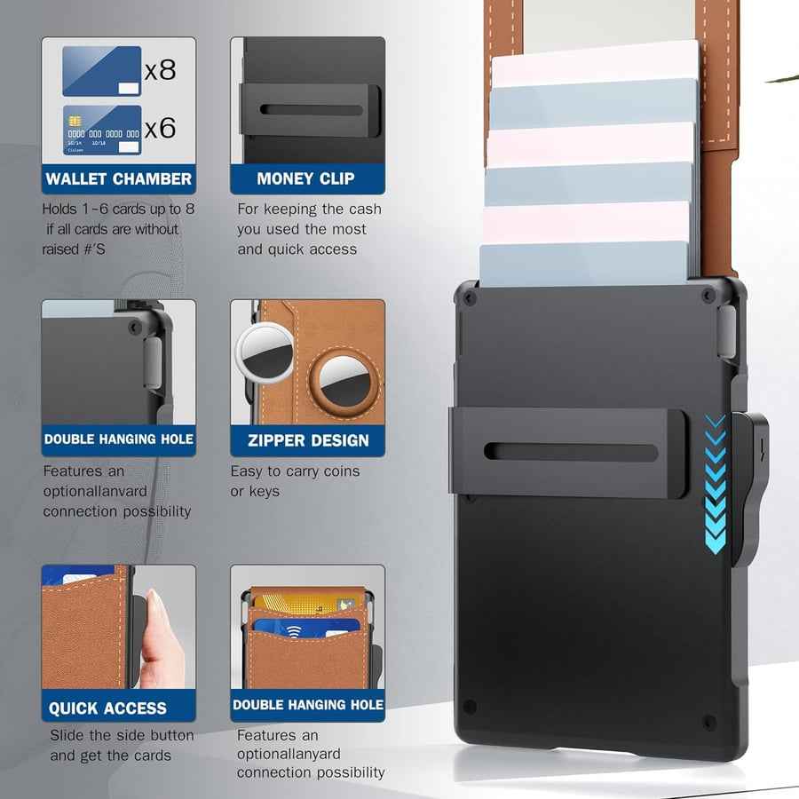 ✨AirTag Men's Wallet | Pop-Up Aluminum Money Clip, Slim RFID Blocking Leather Bifold Card Holder
