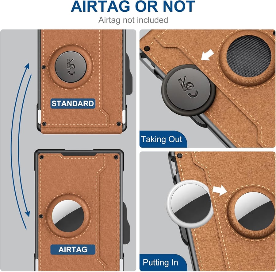✨AirTag Men's Wallet | Pop-Up Aluminum Money Clip, Slim RFID Blocking Leather Bifold Card Holder